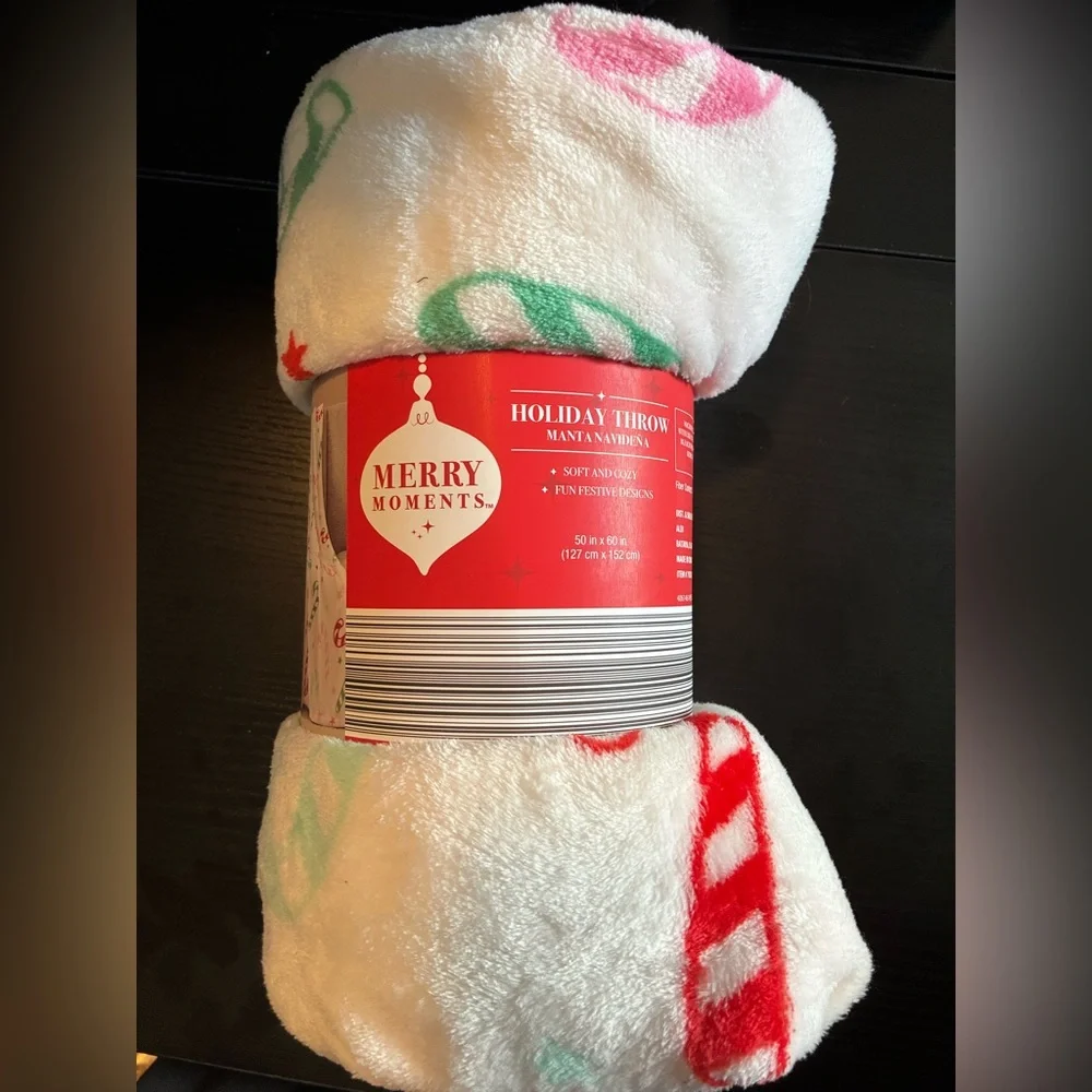 Holiday Throw Blanket - White, Red, Green Candy Canes